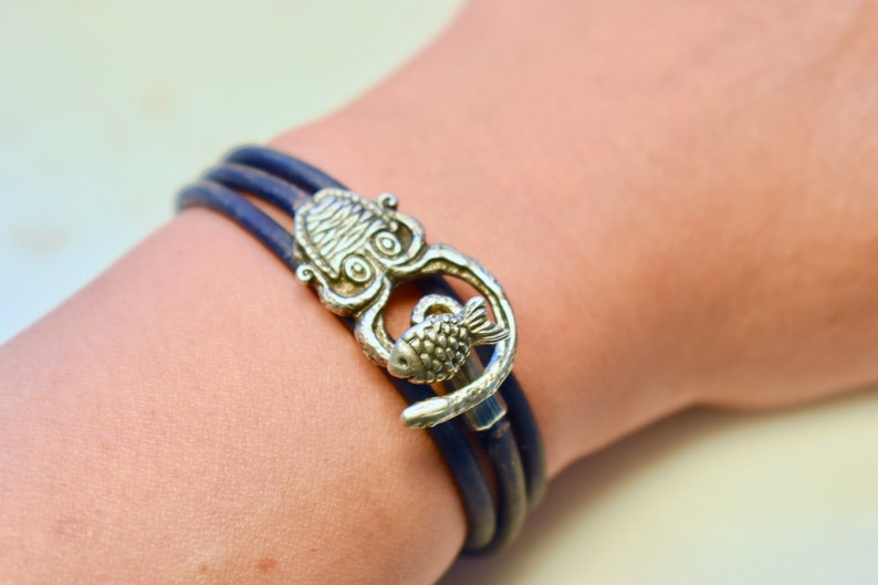 Ocean Bracelet Octopus Bracelet Nautical Bracelet Leather Fish Bracelet Leather Octopus Bracelet Serpent Bracelet