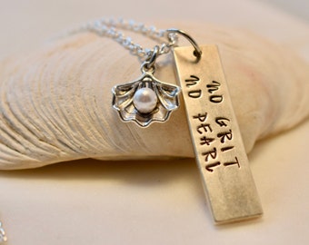 No Grit No Pearl Necklace, Inspirational Necklace, Necklace for Her