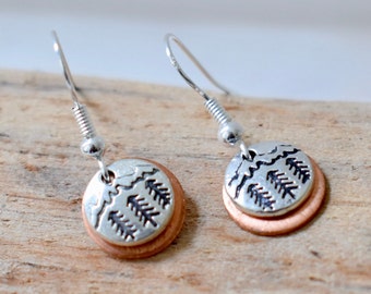 Mountain Earrings, Hiking Earrings, Backpacking Earrings, Copper Mountain Earrings, Tree Earrings