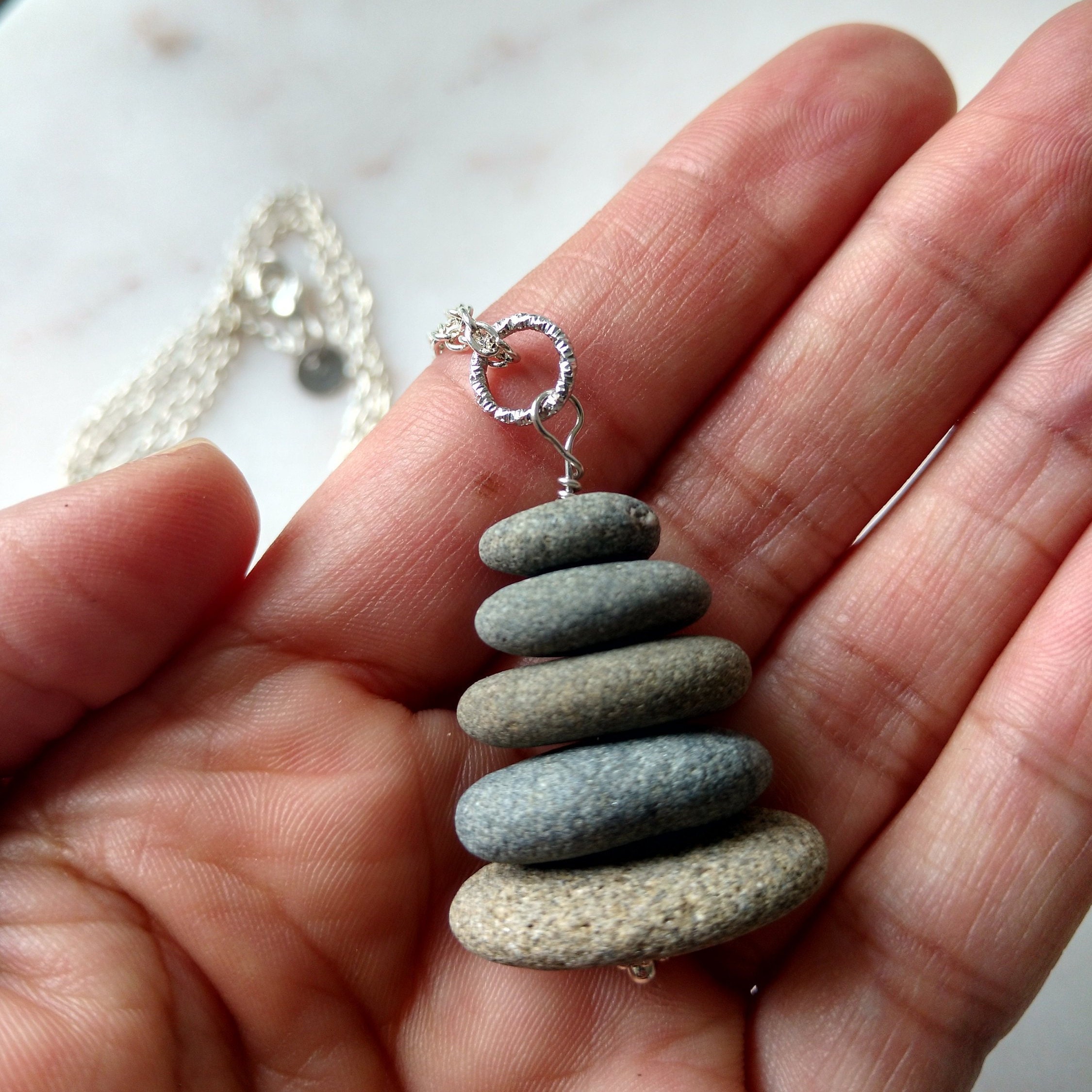 Rock Stack Necklace, Cairn Necklace, Stacked Rock Necklace, Beach