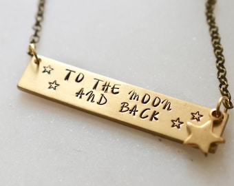 Personalized Necklace, To The Moon and Back Necklace, Personalized Bar Necklace