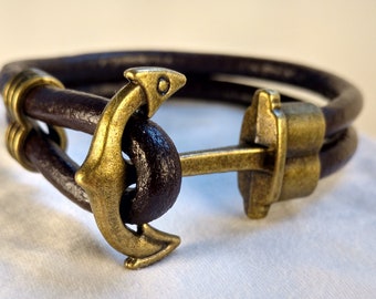 Anchor Bracelet, Leather Bracelet with Anchor Clasp, Bracelet with Anchor, Leather Bracelet for Him