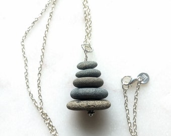 Rock Stack Necklace, Cairn Necklace, Stacked Rock Necklace, Beach Stone Necklace, Pebble Necklace, Beach Necklace, Rock Necklace