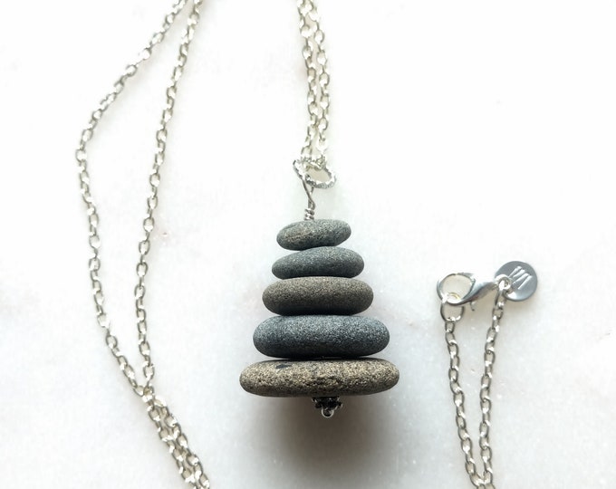 Featured listing image: Rock Stack Necklace, Cairn Necklace, Stacked Rock Necklace, Beach Stone Necklace, Pebble Necklace, Beach Necklace, Rock Necklace