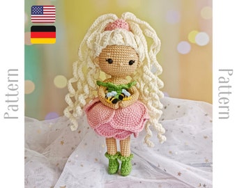 Crochet Doll Pattern, Flower Girl Amigurumi, Peony Doll Tutorial