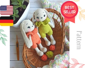 Crochet bunny pattern, amigurumi toy tutorial in English and German, Easter bunny, gift for girl