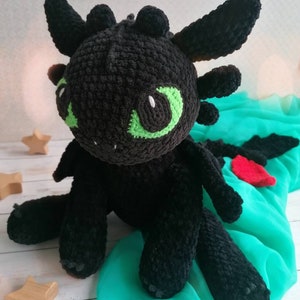 Crochet black dragon pattern / Night dragon amigurumi tutorial / big plush toy black fury pdf image 2