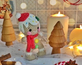 Crochet gingerbread man pattern, Christmas amigurumi toy tutorial in English and German