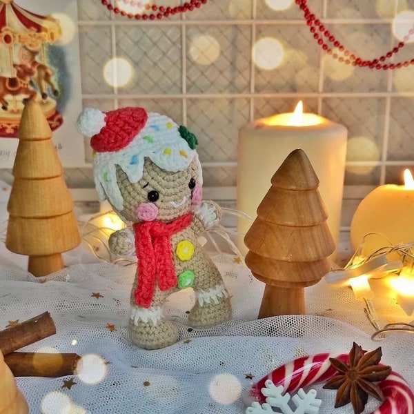 Häkelanleitung für Lebkuchenmännchen, weihnachtliche Amigurumi-Spielzeug-Anleitung in Deutsch und Englisch