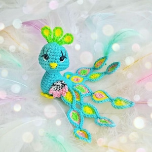 Crochet peacock pattern, amigurumi bird tutorial in English, peafowl decoration, diy gift image 3