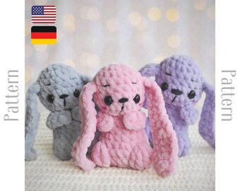 Easter bunny crochet pattern in English and German, amigurumi plush toy PDF, gift for kids, toy for keychain