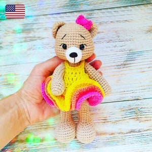 Crochet teddy bear pattern PDF, bear in dress pattern, amigurumi toy for girl, doll