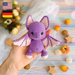 Crochet bat pattern, cute Halloween amigurumi, baby bat tutorial in English, autumn decoration DIY