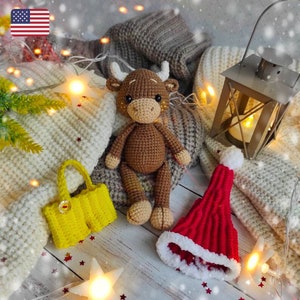 Crochet bull pattern, amigurumi toy tutorial in English, Chinese New Year symbol