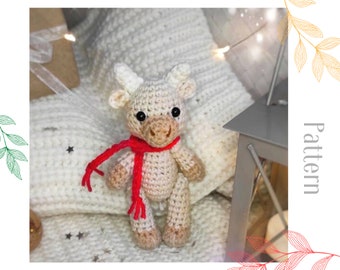 Modèle d'amigurumi de taureau au crochet, bricolage de décoration de Noël, décoration du Nouvel An, tutoriel de jouet de petit bébé mignon