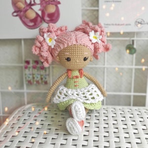 Crochet doll pattern, amigurumi doll in dress tutorial, gift for girl image 3