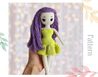 Crochet doll pattern amigurumi, soft toy for girl tutorial in English