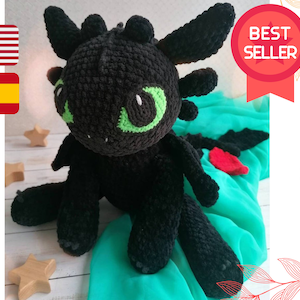 Crochet black dragon pattern / Night dragon amigurumi tutorial / big plush toy black fury pdf image 1