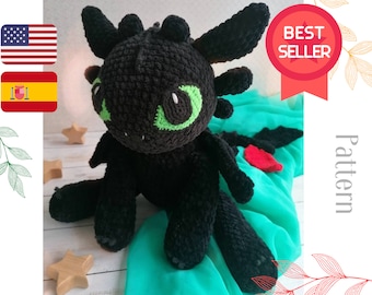 Crochet black dragon pattern / Night dragon amigurumi tutorial / big plush toy black fury pdf