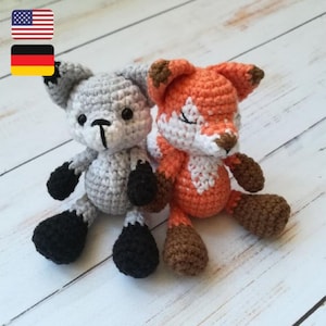 Small wolf and fox crochet pattern, amigurumi toy pdf