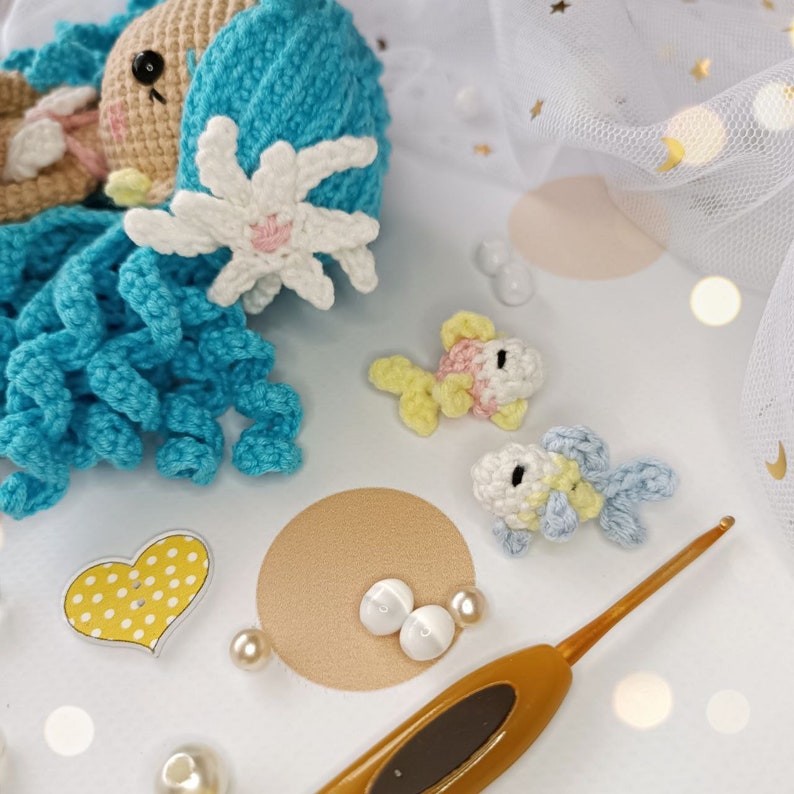 Crochet mermaid pattern, amigurumi doll tutorial in English and German, diy gift for girl image 5