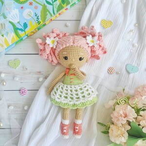 Crochet doll pattern, amigurumi doll in dress tutorial, gift for girl image 10