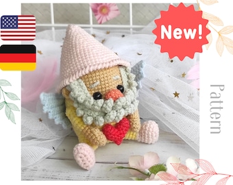 Crochet pattern love gnome, Valentine's Day cupid, leprechaun amigurumi, tutorial in English and German, diy gift