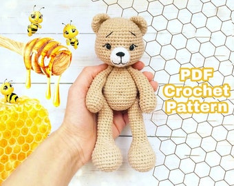 Crochet bear pattern, amigurumi teddy toy tutorial PDF