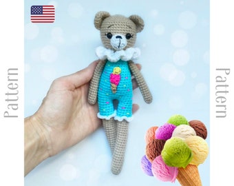 Patrón osito crochet PDF, muñeco osito, juguete amigurumi para bebé