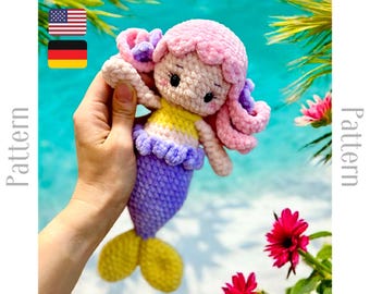 Crochet Plush Mermaid Doll Pattern –Detailed Amigurumi Tutorial in English and German