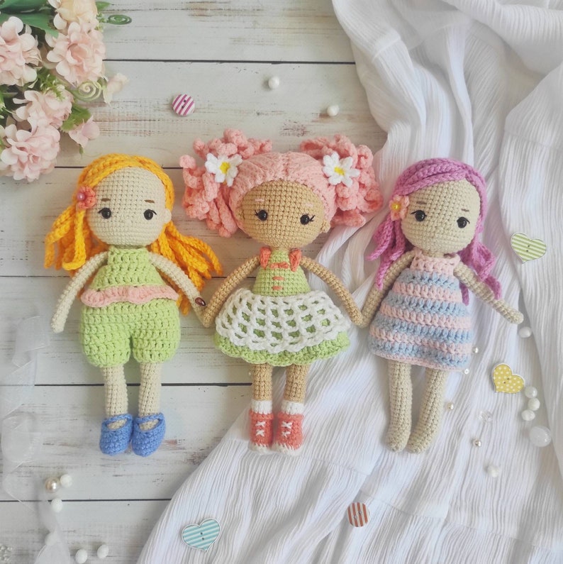 Crochet doll pattern, amigurumi doll in dress tutorial, gift for girl image 7