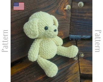 Crochet dog pattern, amigurumi plush puppy tutorial in English, golden labrador toy diy