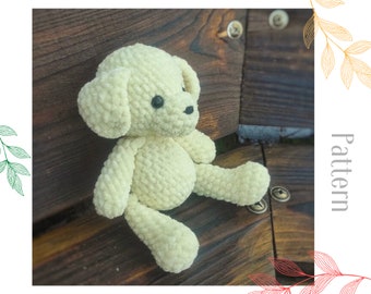 Crochet dog pattern, amigurumi plush puppy tutorial in English, golden labrador toy diy