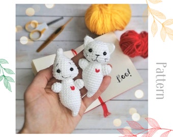 Crochet Halloween pattern, baby ghost amigurumi, cute small toy, Halloween decor, cat ghost for decoration and playing
