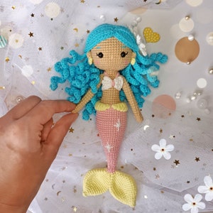 Crochet mermaid pattern, amigurumi doll tutorial in English and German, diy gift for girl image 3