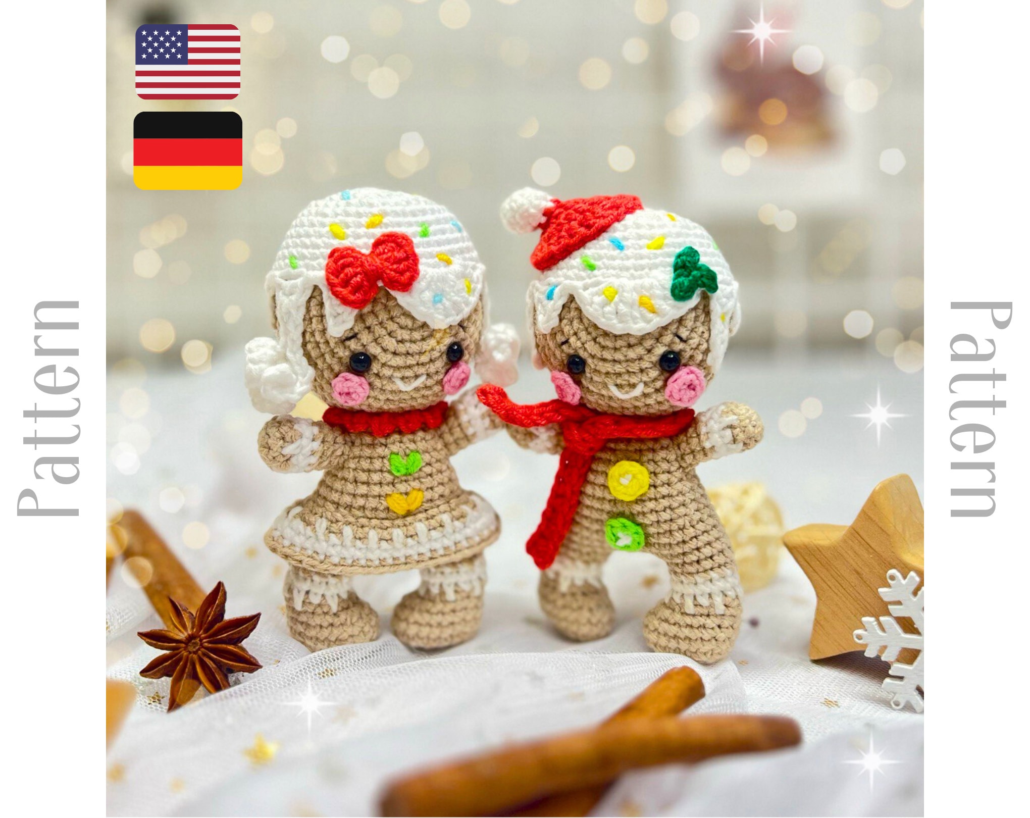 Crochet pattern Gingerbread Man and Gingerbread Girl