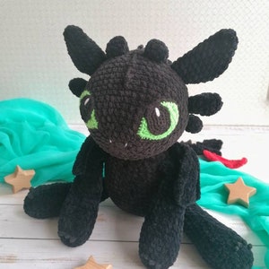 Crochet black dragon pattern / Night dragon amigurumi tutorial / big plush toy black fury pdf image 8