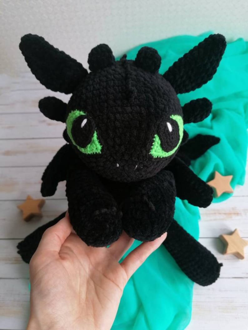Crochet black dragon pattern / Night dragon amigurumi tutorial / big plush toy black fury pdf image 3