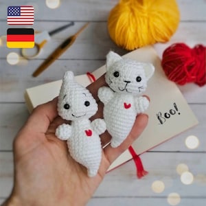 Crochet Halloween pattern, baby ghost amigurumi, cute small toy, Halloween decor, cat ghost for decoration and playing