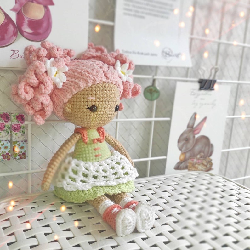 Crochet doll pattern, amigurumi doll in dress tutorial, gift for girl image 2