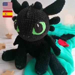 Crochet black dragon pattern / Night dragon amigurumi tutorial / big plush toy black fury pdf