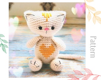 Crochet cat pattern pdf, easy amigurumi toy, Valentine's gift