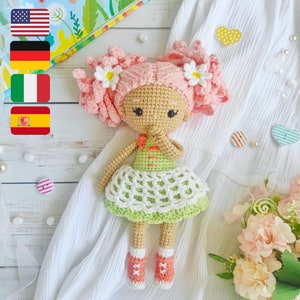 Crochet doll pattern, amigurumi doll in dress tutorial, gift for girl