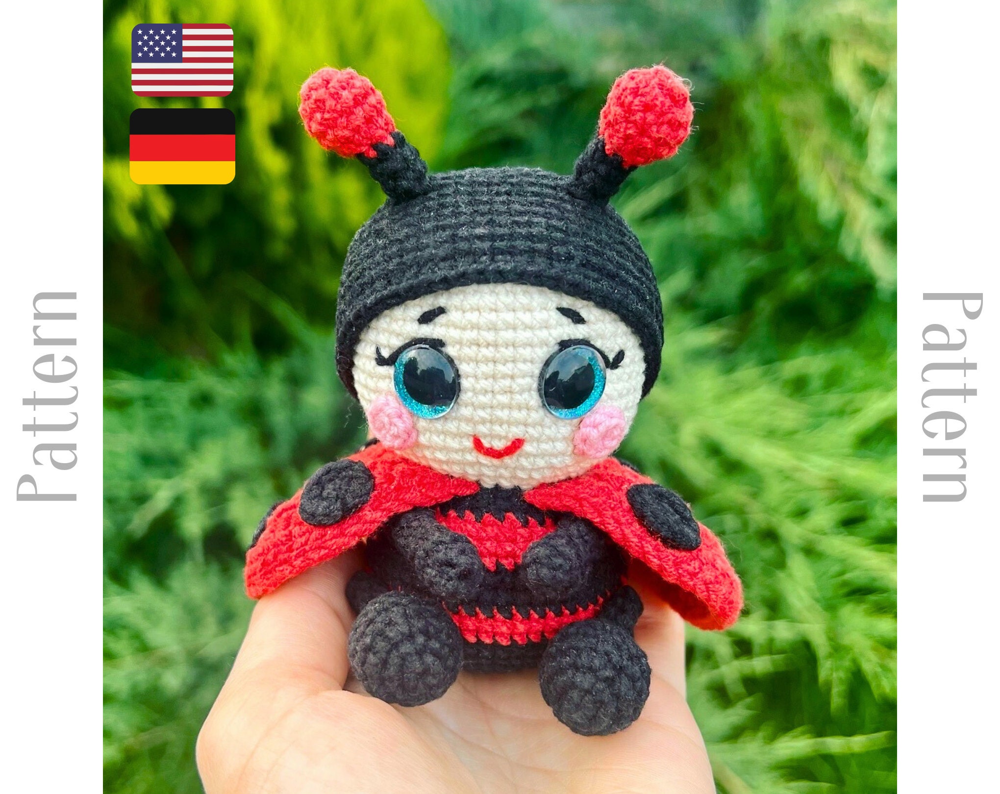 手編み、手作りてんとう虫です。 かぎ針編みのてんとう虫のパターン、かわいいてんとう虫の編みぐるみ