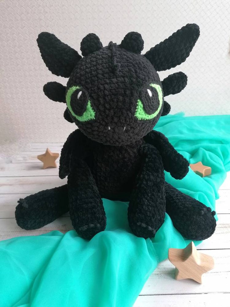 Crochet black dragon pattern / Night dragon amigurumi tutorial / big plush toy black fury pdf image 4