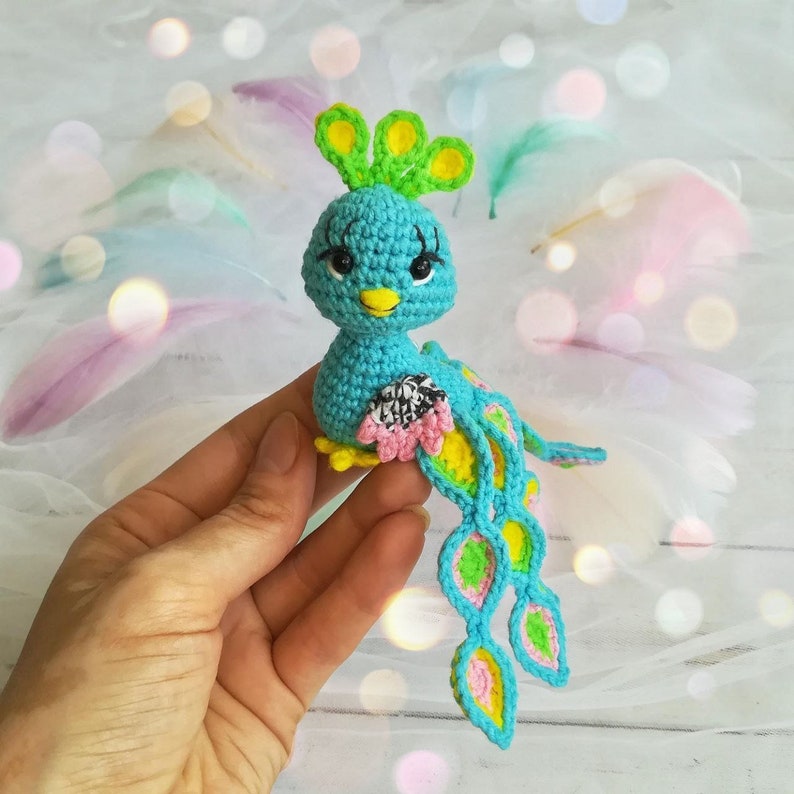 Crochet peacock pattern, amigurumi bird tutorial in English, peafowl decoration, diy gift image 2