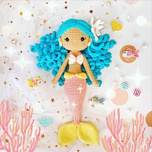 Crochet mermaid pattern, amigurumi doll tutorial in English and German, diy gift for girl image 1