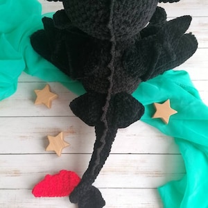 Crochet black dragon pattern / Night dragon amigurumi tutorial / big plush toy black fury pdf image 7