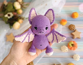 Crochet bat pattern, cute Halloween amigurumi, baby bat tutorial in English, autumn decoration DIY