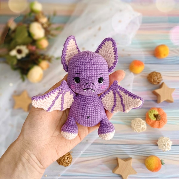 Crochet bat pattern, cute Halloween amigurumi, baby bat tutorial in English, autumn decoration DIY